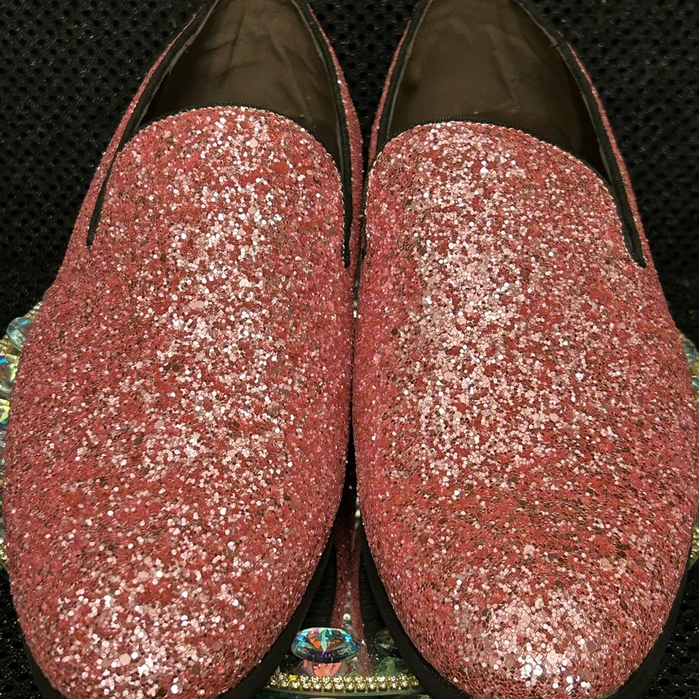 Frederico Leone Sparkling Pink Glitter Loafers Size 12